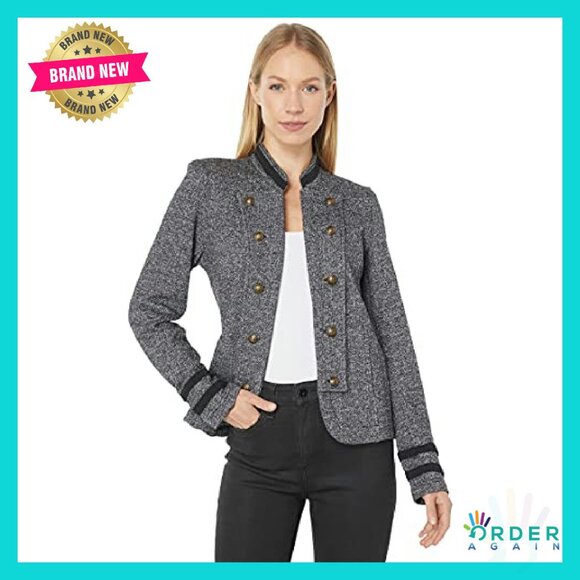 Open Front Band Jacket Military Chic Blazer Alternative Classic Elegant - Picture 2 of 4